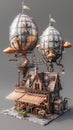 Aluminum airships steampunk city pixie mushroom juice stand