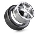 Aluminum alloy wheel and tyre for car. Royalty Free Stock Photo