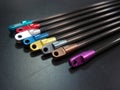 Aluminum anodized parts, color samples on black background Royalty Free Stock Photo