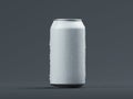 Aluminum beer or soda can with droplets isolated on grey, 3d rendering. Royalty Free Stock Photo