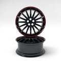 Aluminum black wheel image 3D high quality rendering. White picture figured alloy rim for car.