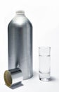Aluminum bottle and a glass