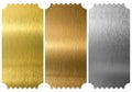 Aluminum, bronze and brass tickets isolated Royalty Free Stock Photo