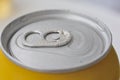 Aluminum can close - up with condensation drops