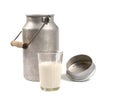 Aluminum can and glass of milk Royalty Free Stock Photo