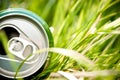 Aluminum can in grass Royalty Free Stock Photo