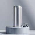 an aluminum can is sitting on top of a concrete podium