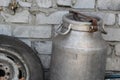 Aluminum can in the village near the wall