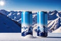 aluminum can White and blue tones There are ice crystals and snow mountains. and Royalty Free Stock Photo
