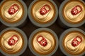 Aluminum cans with carbonated water, energy drinks or beer. the view from the top Royalty Free Stock Photo