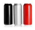 Aluminum cans with drinks on white background Royalty Free Stock Photo