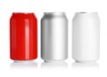 Aluminum cans with drinks on white background Royalty Free Stock Photo