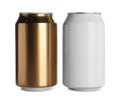 Aluminum cans with drinks on white background Royalty Free Stock Photo