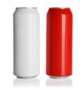 Aluminum cans with drinks on white background Royalty Free Stock Photo