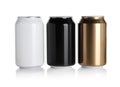 Aluminum cans with drinks on white Royalty Free Stock Photo