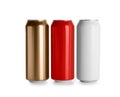 Aluminum cans with drinks on white background Royalty Free Stock Photo