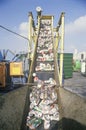 Aluminum cans moving along a conveyor