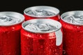 Aluminum cans of soda. Soft focus