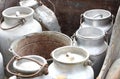 Aluminum containers to carry the fresh milk on farms