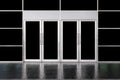 Aluminum door frames and black stone floor at the entrance to the building Royalty Free Stock Photo