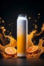 Aluminum energy drink soda can with orange juice