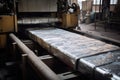 aluminum ingot being rolled into plate at factory