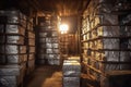 aluminum ingots stacked in a storage area Royalty Free Stock Photo