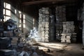 aluminum ingots stacked in a warehouse Royalty Free Stock Photo