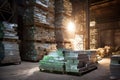 aluminum ingots stacked in a warehouse Royalty Free Stock Photo