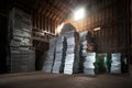 aluminum ingots stacked in warehouse Royalty Free Stock Photo
