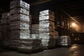 aluminum ingots stacked in a warehouse Royalty Free Stock Photo