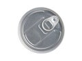 Aluminum metal can for drinks and food with a ring for opening. Isolated on a white background, top view Royalty Free Stock Photo