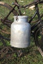 Aluminum milk churn used by farmers to bring fresh milk Royalty Free Stock Photo