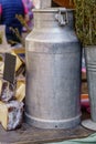 Aluminum milk container and cheese made from its contents Royalty Free Stock Photo
