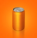 Aluminum orange soda can on orange background For design