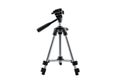 Aluminum photographic tripod with adjustable head, isolated on white background with a clipping path. Royalty Free Stock Photo