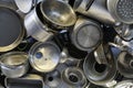 Pots, pans, kettles and more cooking and kitchen utensils made of aluminum. Royalty Free Stock Photo