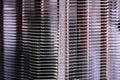 Aluminum radiator with copper heat pipe close-up with beautiful bokeh