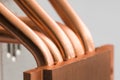 Aluminum radiator with copper heat pipe close-up with beautiful bokeh Royalty Free Stock Photo