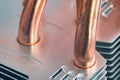 Aluminum radiator with copper heat pipe close-up with beautiful bokeh Royalty Free Stock Photo