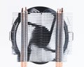 Aluminum radiator with copper heat pipe close-up with beautiful bokeh Metallic background.Modern powerful CPU Cooler with heat-pip Royalty Free Stock Photo