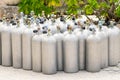 Aluminum scuba diving oxygen tanks in the beach Royalty Free Stock Photo