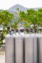 Aluminum scuba diving oxygen tanks in the beach Royalty Free Stock Photo