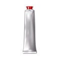 Aluminum squeeze tube packaging realistic vector mockup. Silver gray blank flexible metal container with screw cap mock-up