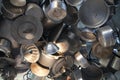 Aluminum and stainless steel pots and pans Royalty Free Stock Photo