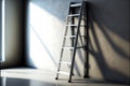 aluminum step ladder against wall to climb and work at height