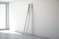 aluminum step ladder against wall to climb and work at height