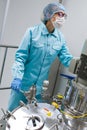 The operator checks the equipment for the production of sterile Royalty Free Stock Photo