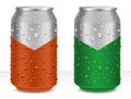 Aluminum Tin Cans in brown and green with water drops Royalty Free Stock Photo