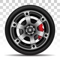 Aluminum wheel car tire disk break style racing on checkered background vector Royalty Free Stock Photo